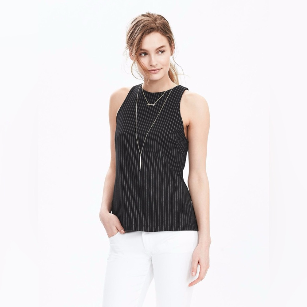 Banana Republic Black Ponte Pinstripe Tank | Sleeveless Work Top | Size 6